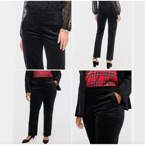 NWT J.Crew Kallie Black Velvet Straight Leg 98% Cotton Stretch Mid Rise Pants 2 - Picture 2 of 16